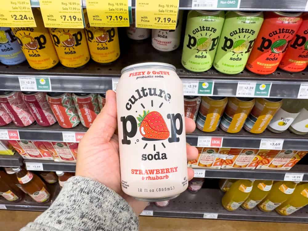 Probiotic soda cans at supermarket, source: Shutterstock