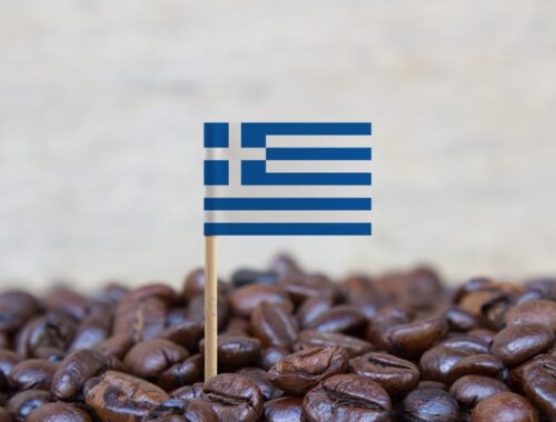 Greek flag on coffee beans, source: Shutterstock